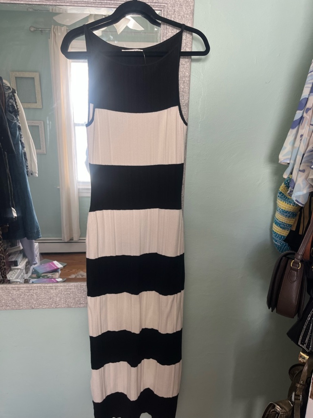 Abercrombie & Fitch Black & White Striped Ribbed Maxi Dress
